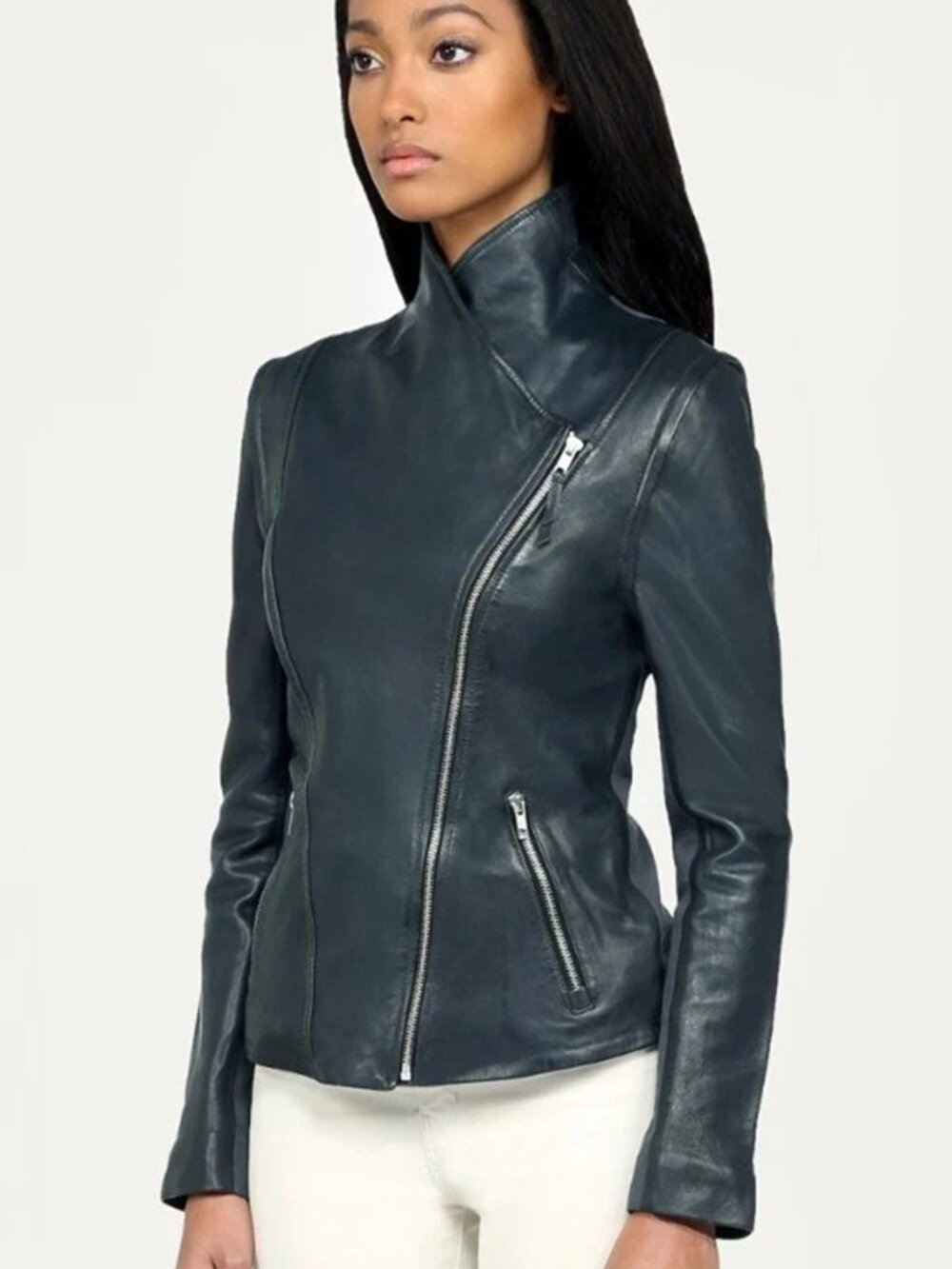 $595 SOIA & KYO Kamila Lambskin Jacket Detachable Sleeves VEST CHARCOAL GREY XS - Picture 2 of 7